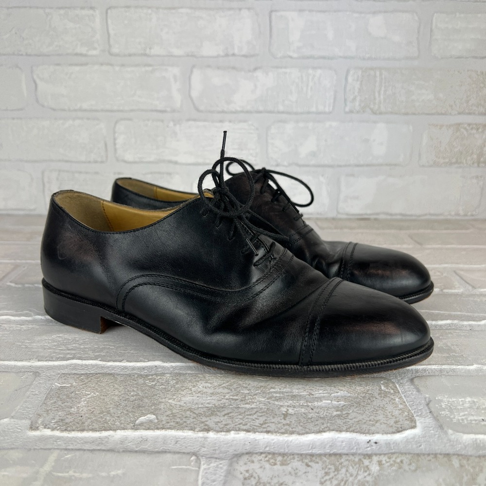 Mario Fagni Oxford Dress Shoes Mens 8.5 Black Leather Cap Toe Classic Lace Italy